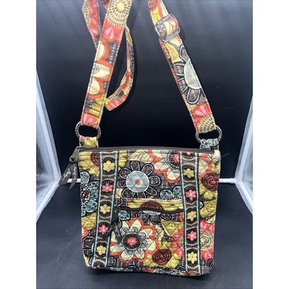 Vera Bradley Crossbody Flower Shower Turquoise Brown Purse Adjustable Strap